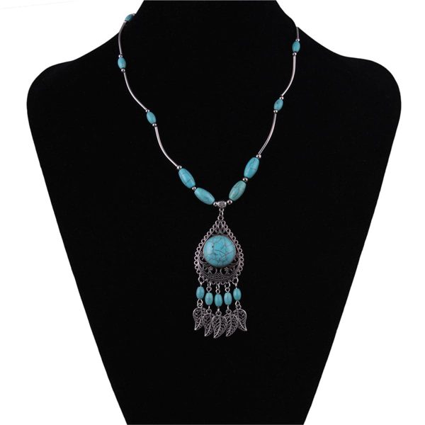 Turquoise & Silver-Plated Tassel Pendant Necklace Discount