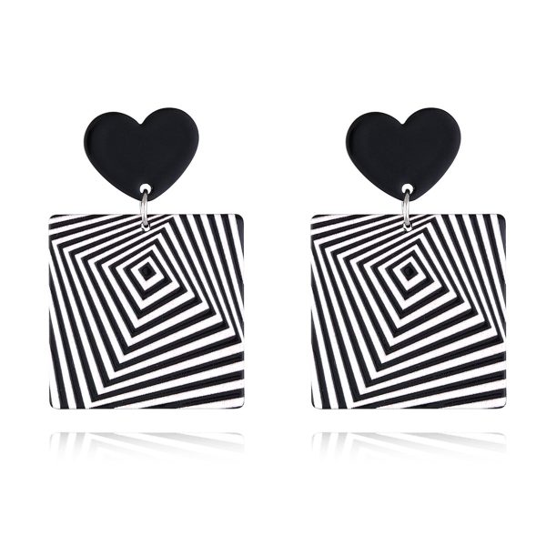 Black & White Acrylic Heart Abstract Square Drop Earrings Hot on Sale