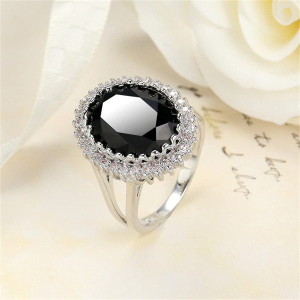 Black Crystal & Cubic Zirconia Oval Ring Cheap