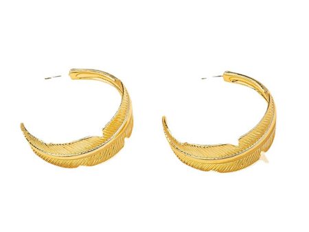 18K Gold-Plated Feather Hoop Earrings For Sale