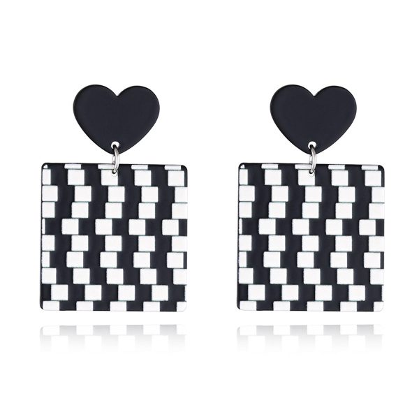 Black Acrylic & Silver-Plated Abstract Checkerboard Earrings Online Hot Sale