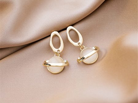 18K Gold-Plated & Cateye Planet Drop Earrings For Sale