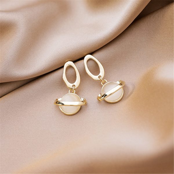 18K Gold-Plated & Cateye Planet Drop Earrings For Sale