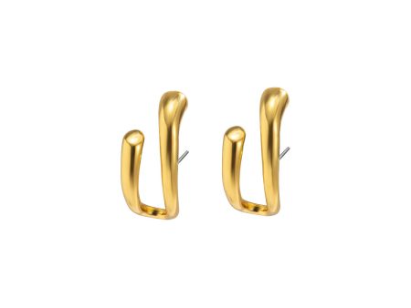 18K Gold-Plated Curved Open Stud Earring For Sale