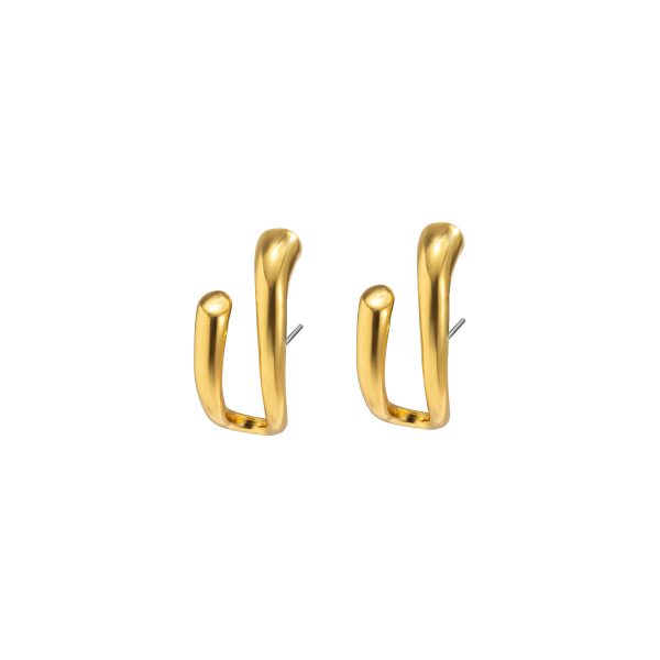 18K Gold-Plated Curved Open Stud Earring For Sale