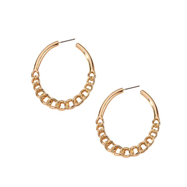 18K Gold-Plated Curb Chain Oval Hoop Earrings For Cheap