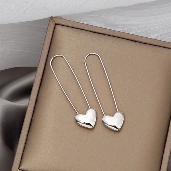 Silver-Plated Heart Pin Earrings For Sale