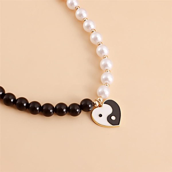 Black & White Pearl Yin Yang Heart Pendant Necklace Online now