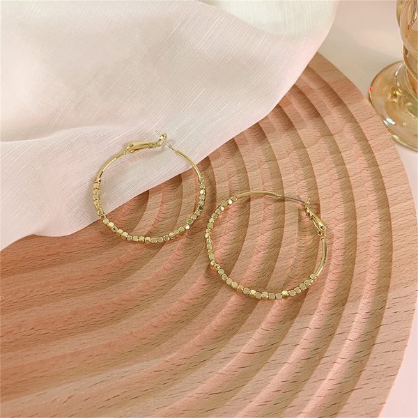 18K Gold-Plated Cube Beaded Hoop Earrings Cheap