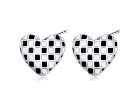 Black & White Checkerboard Heart Stud Earrings Supply