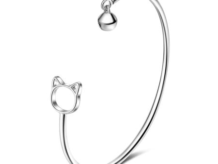 Silver-Plated Kitty & Bell Cuff Online Sale