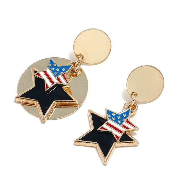 18K Gold-Plated Geometric American Flag Star Drop Earrings Cheap