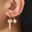 18K Gold-Plated  Love  Key Heart Asymmetric Huggie Earrings Hot on Sale