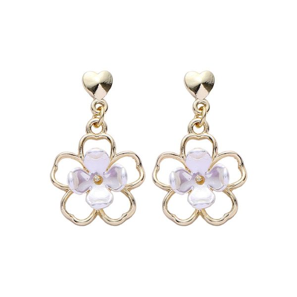 White & Gold-Plated Flower Clip-On Earrings Online Hot Sale