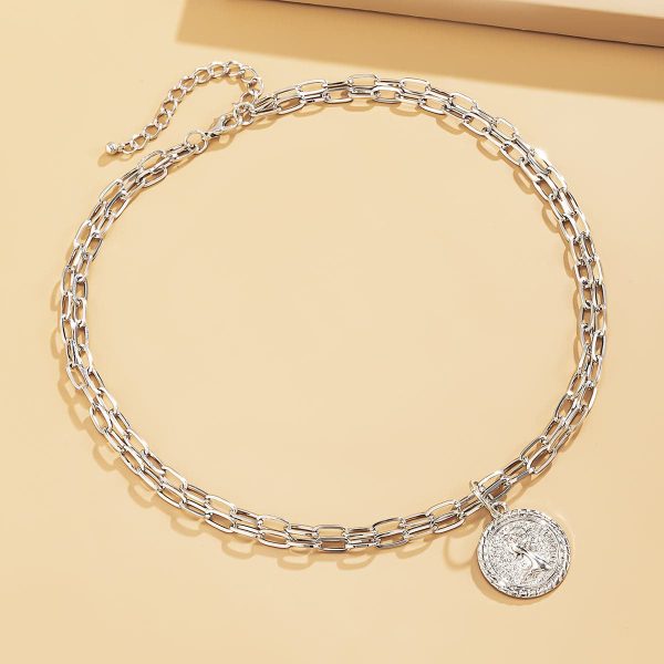 Silver-Plated Two-Chain Coin Pendant Necklace For Discount