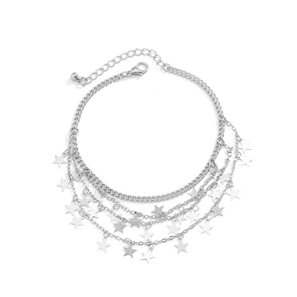 Silver-Plated Star Tassel Layered Anklet For Cheap