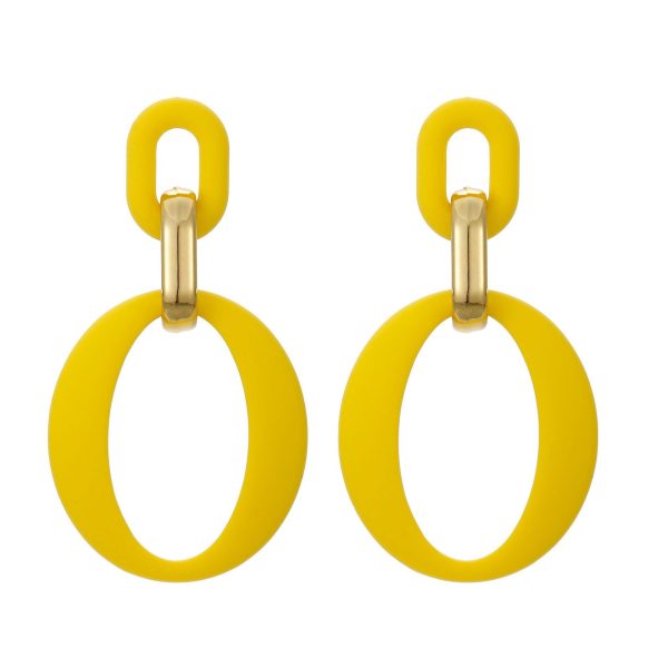 Yellow Enamel & 18K Gold-Plated Openwork Oval Drop Earrings Cheap