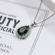 Green Crystal & Silver-Plated Pear-Cut Halo Pendant Necklace on Sale