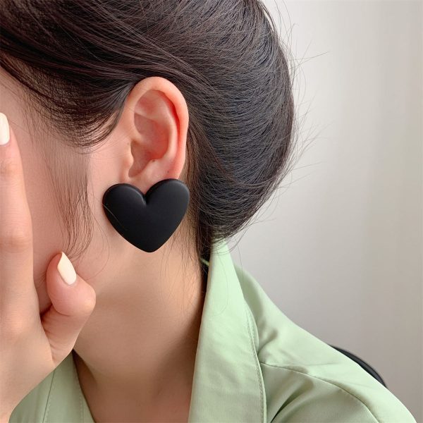 Black Acrylic & Silver-Plated Heart Stud Earrings For Discount