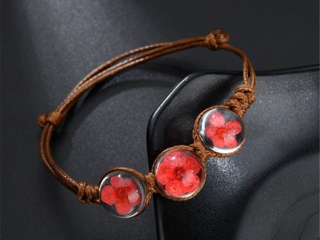 Red Triple Peach Blossom Adjustable Bracelet Sale