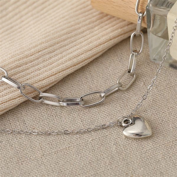 Silver-Plated Heart Layered Necklace For Sale