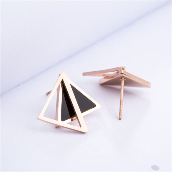 18K Rose Gold-Plated Double Triangle Stud Earrings Online Sale