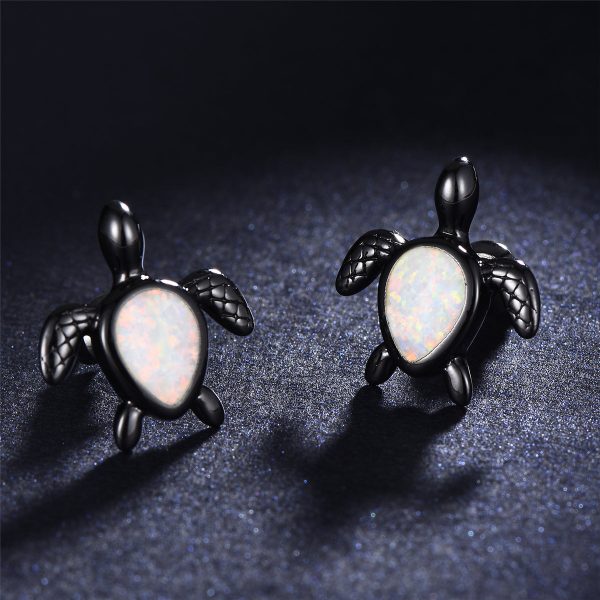 White Opal & Black Turtle Stud Earrings For Cheap