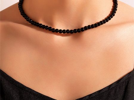 Black Quartz Beaded Choker Necklace Hot on Sale