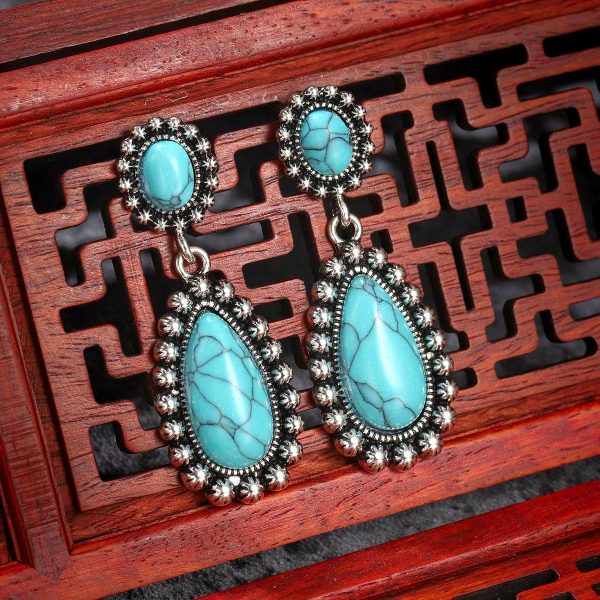 Turquoise & Silver-Plated Drop Earrings Cheap