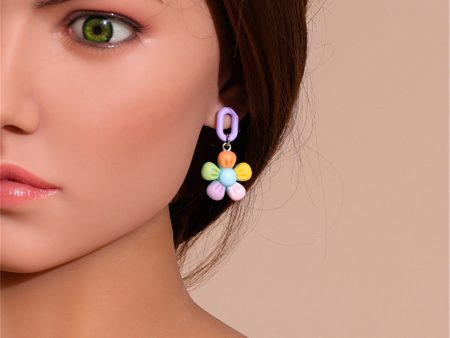 Teal & Orange Rainbow Floral Drop Earrings Online Hot Sale