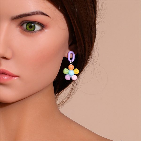 Teal & Orange Rainbow Floral Drop Earrings Online Hot Sale