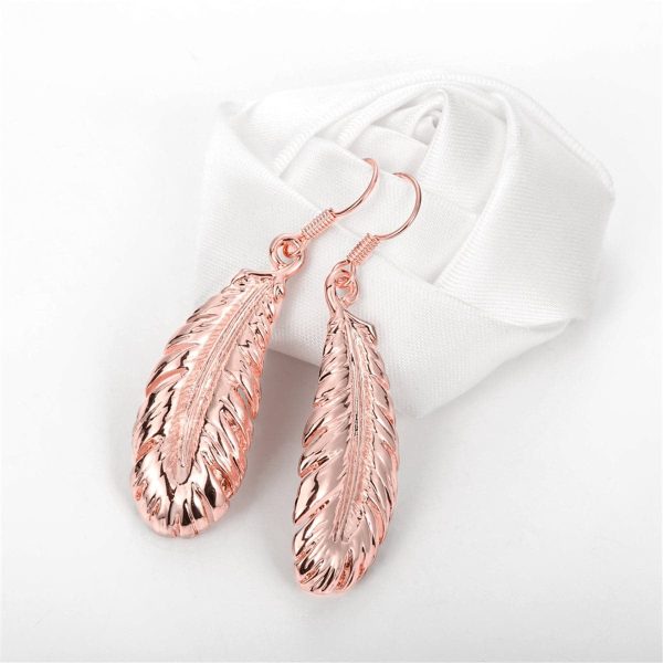 18K Rose Gold-Plated Feather Drop Earrings For Sale