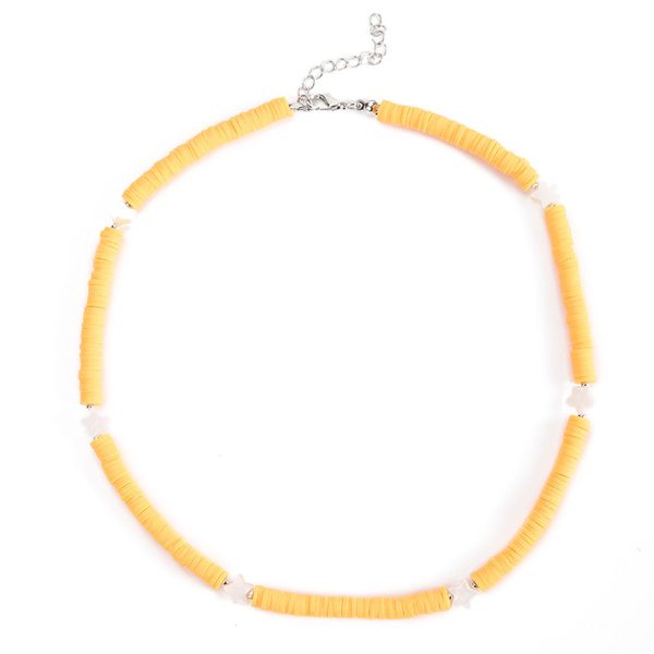 Yellow Polymer Clay & Shell Silver-Plated Star Station Choker Necklace For Sale