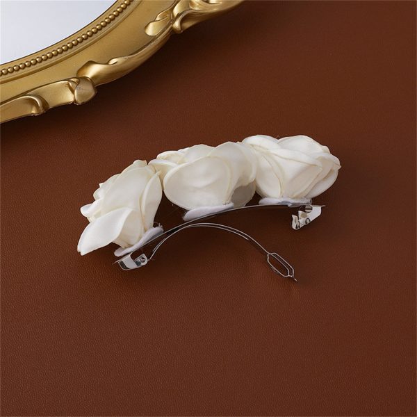 Silver-Plated & White Cloth Rose Hair Clip Discount