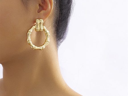 18K Gold-Plated Bamboo-Shaped Round Drop Earrings Hot on Sale