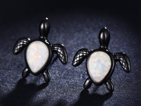 White Opal & Black Turtle Stud Earrings For Cheap