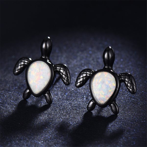 White Opal & Black Turtle Stud Earrings For Cheap