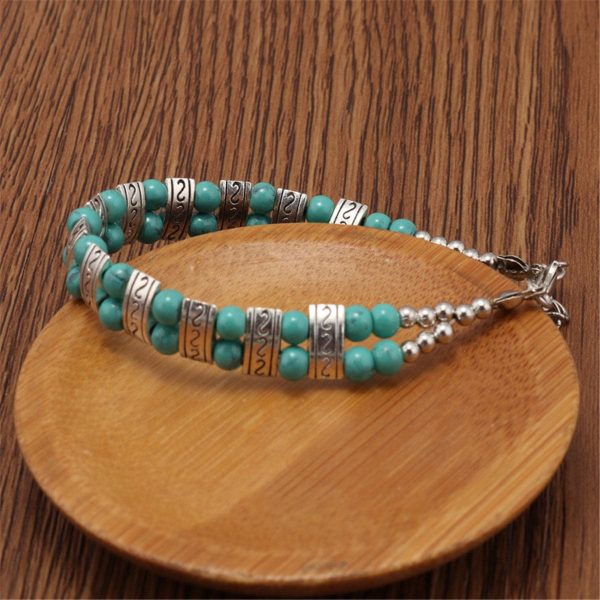 Turquoise & Silver-Plated Beaded Bracelet Hot on Sale