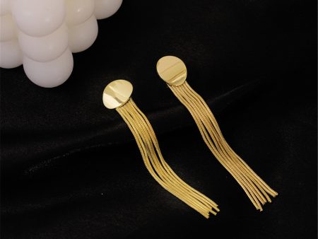 18K Gold-Plated Oval Tassel Drop Earrings For Sale