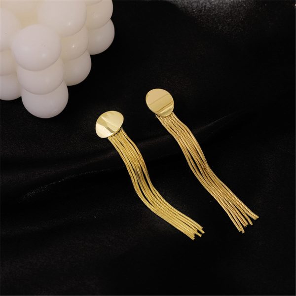 18K Gold-Plated Oval Tassel Drop Earrings For Sale