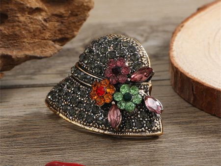 Gray Cubic Zirconia & 18K Gold-Plated Flower Hat Brooch Online now