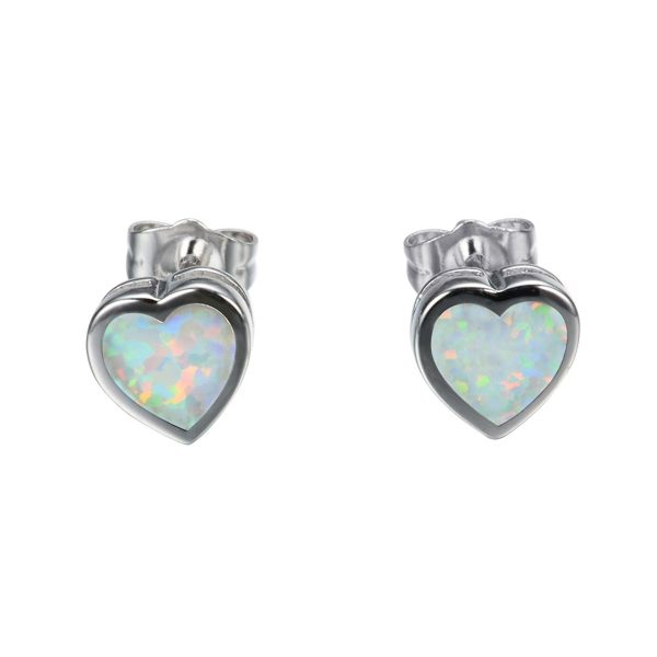 White Opal Bezel-Set Heart Stud Earrings Discount