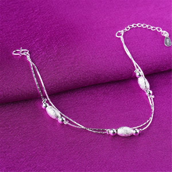 Silver-Plated Frosted Olive Double-Strand Anklet Sale