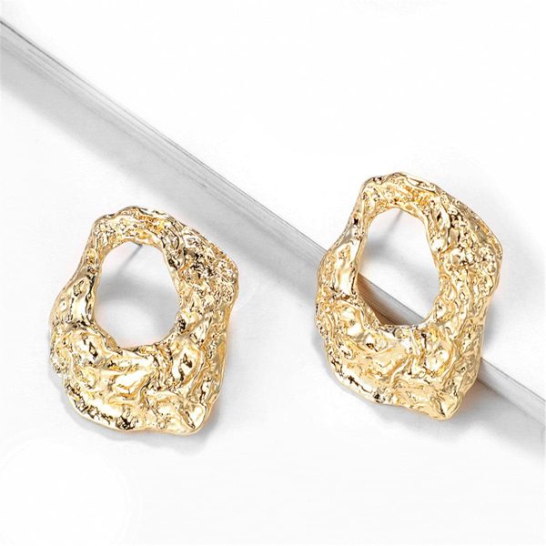 18K Gold-Plated Wrinkled Geometry Hoop Drop Earrings Discount