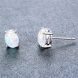 White Opal & Silver-Plated Oval Stud Earrings Online Sale