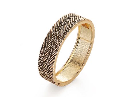 18K Gold-Plated Chevron Milgrain Hinge Bangle Sale