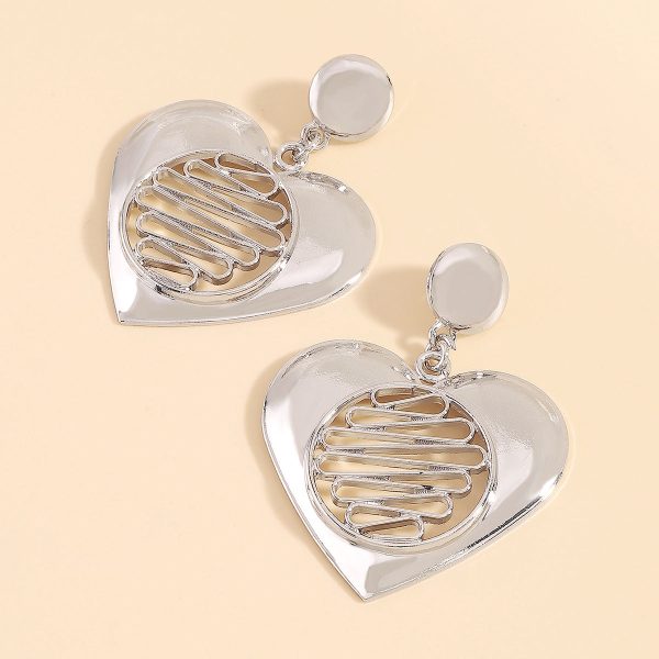 Silver-Plated Open Stripped Heart Drop Earrings Online