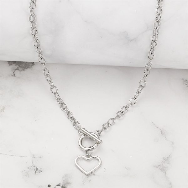 Silver-Plated Open Heart Toggle Pendant Necklace Online now