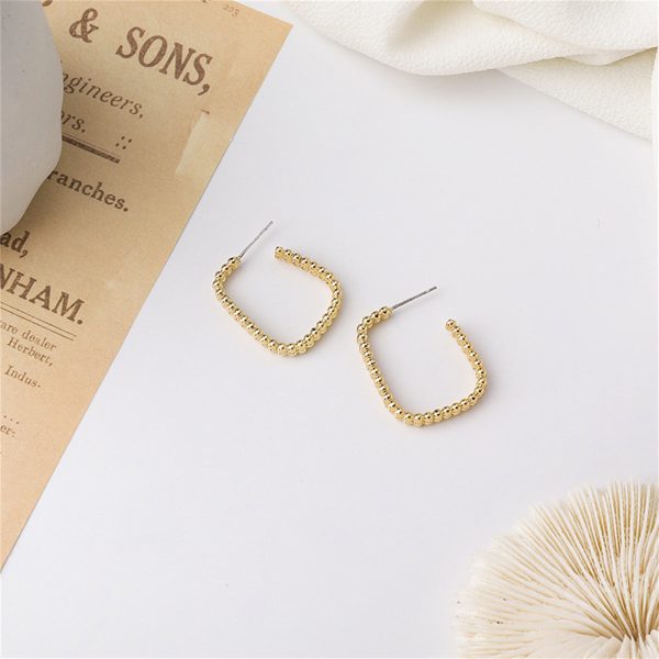 18K Gold-Plated Beaded Open Rectangle Hoop Earrings Online now