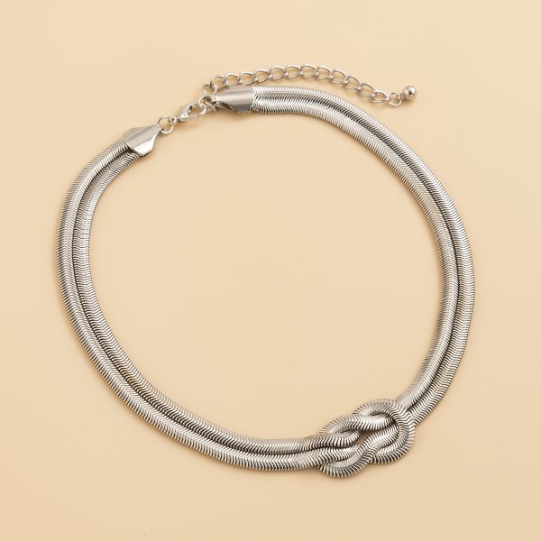 Silver-Plated Snake Chain Knot Layered Necklace For Discount